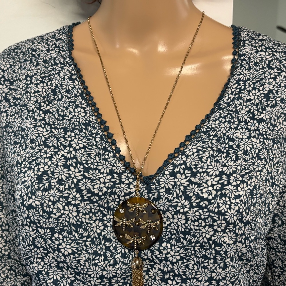 NWT❤️Betsey Johnson Golden Dragonfly Tassel Pendant Necklace